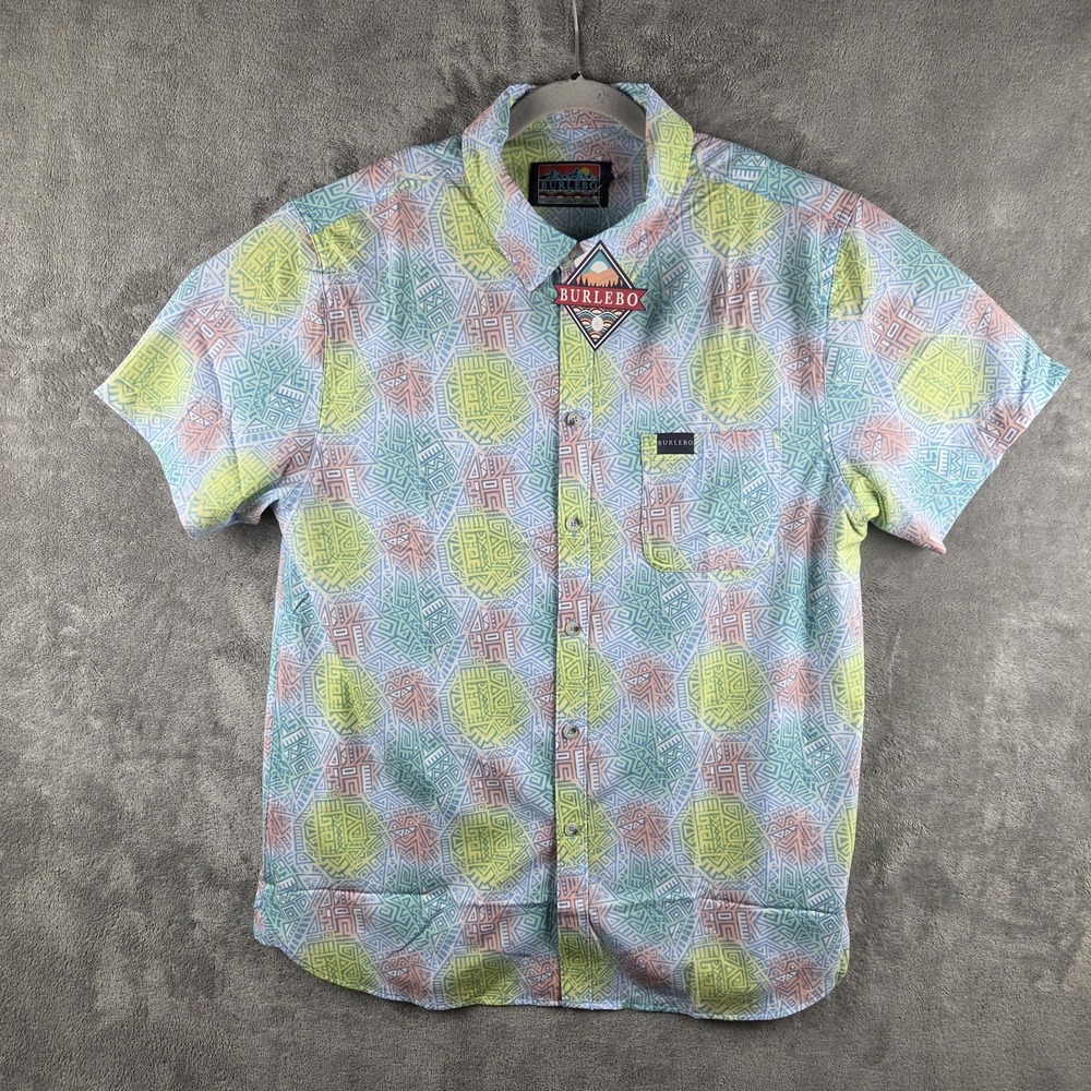 Burlebo Multicolor Mayan Pattern Performance Stretch Button Up Shirt Mens Large